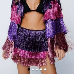Nasty Gal multicolored high waisted tinsel fringe shorts NWT rave festival pride